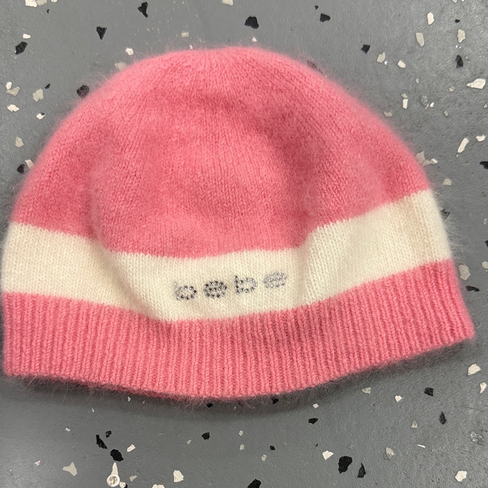 Bebe Pink and Cream Knit Hat